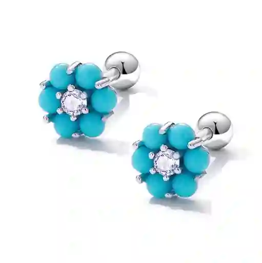 Aretes Flor Con Turquesas Para Mujer Fabricado En Plata 925