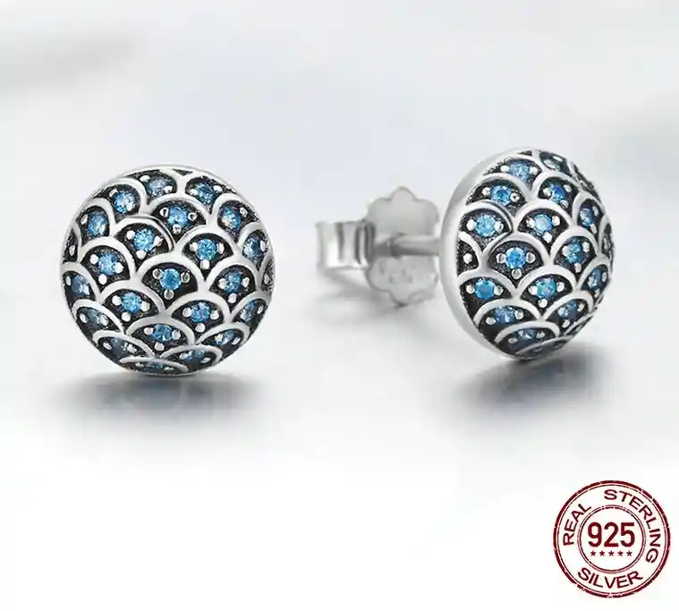 Aretes Topos Para Mujer Circones Azules En Plata 925