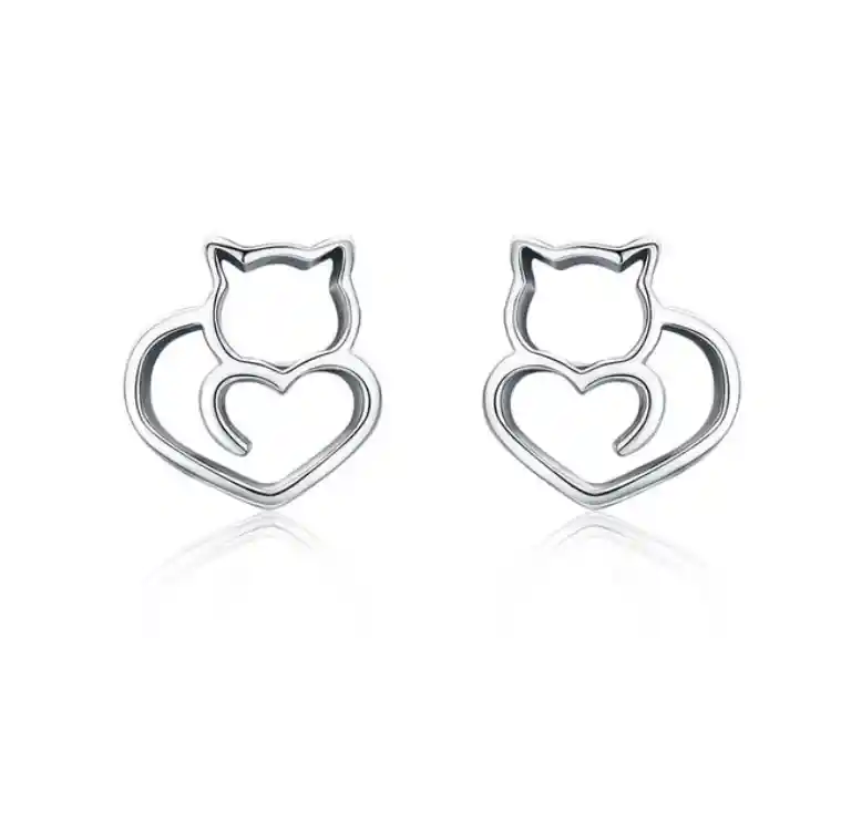 Aretes Para Mujer Gato Fabricados En Plata 925