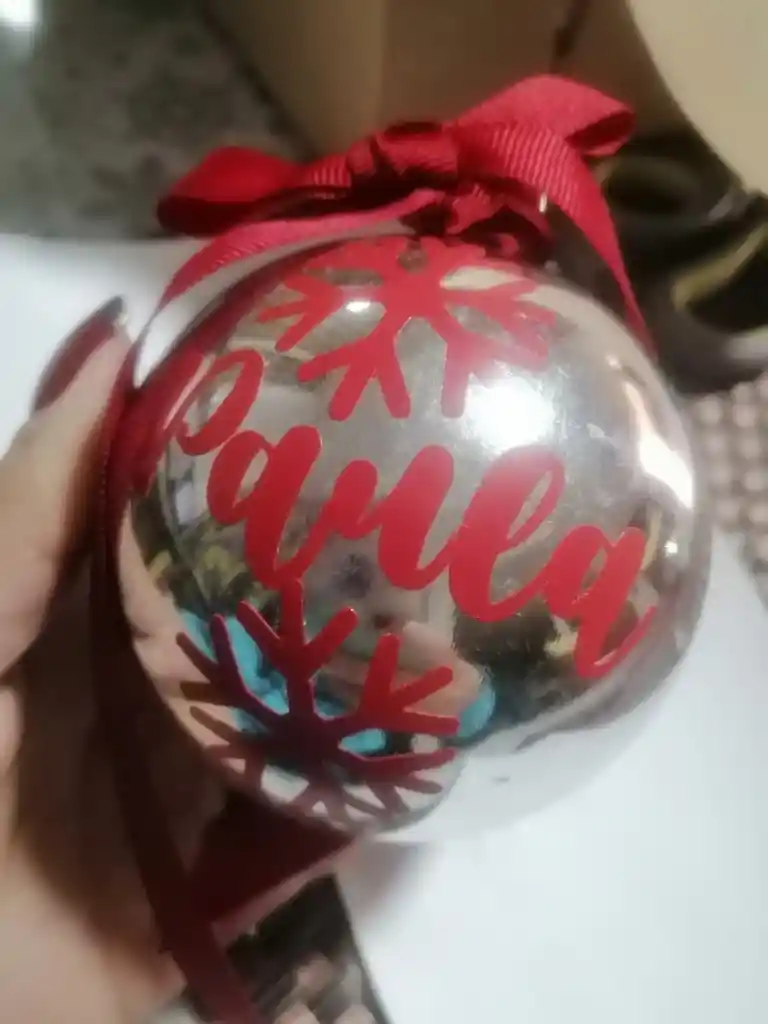 Bolas Navideñas Plateadas Personalizadas Con Deseos 8 Cms