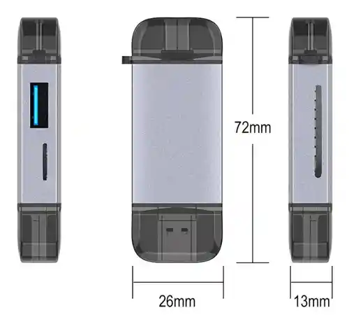 Lector De Memorias Sd Micro Sd Y Otg Tipo C 3 En 1 Multifunc