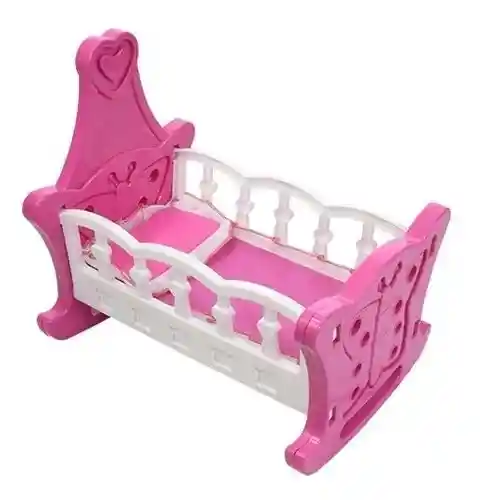 Cuna Cunita Para Muñeca Incluye Lencería 50 Cm Largo Rosada/blanco