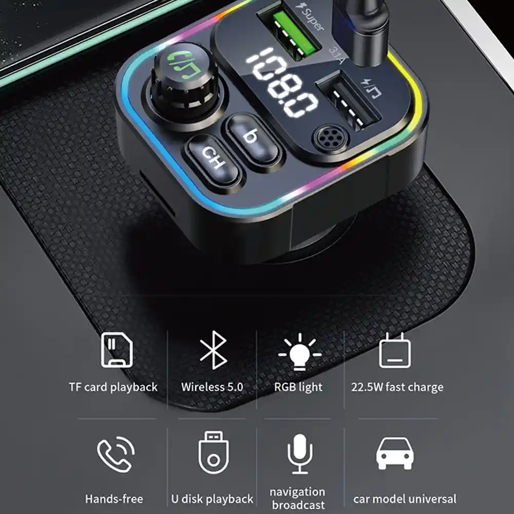 Modulador Fm Para Coche Con Bluetooth Y Cargador Rápido Usb