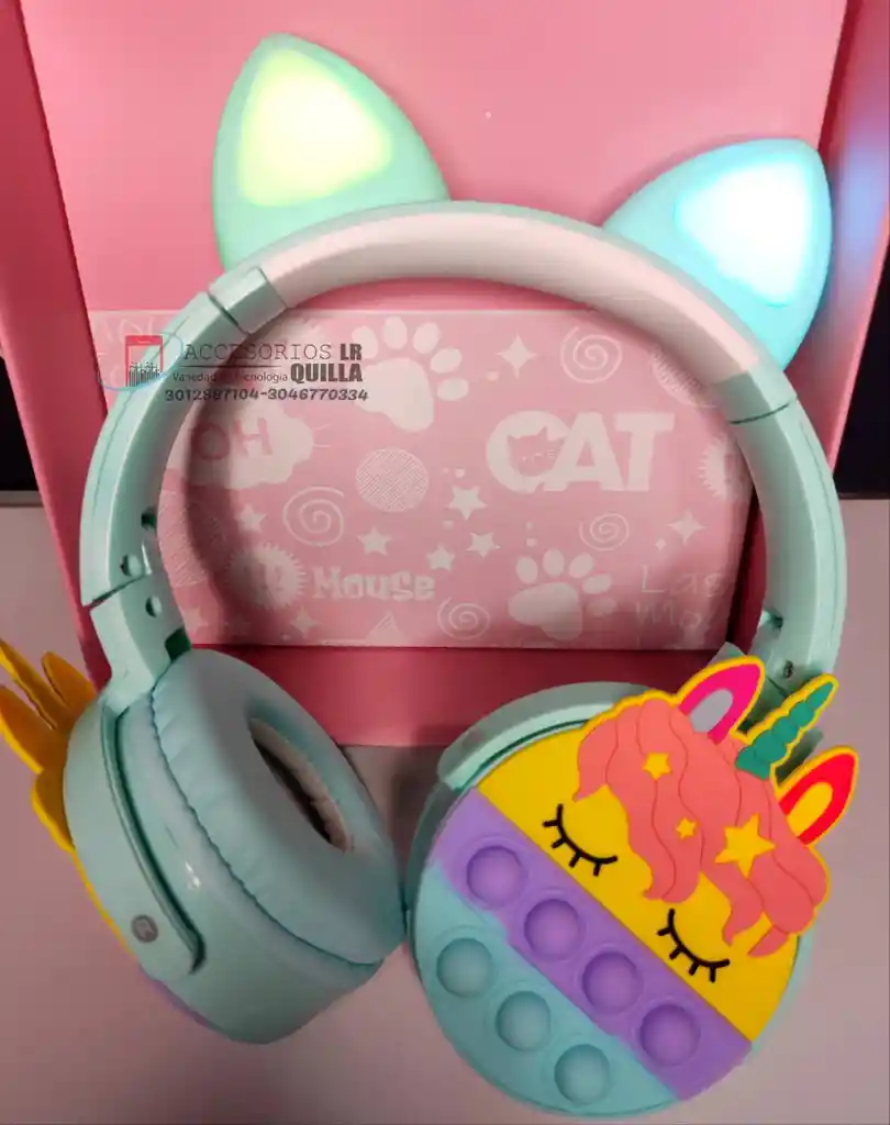 Audífonos Diademas Bluetooth Cat Unicornio Rgb