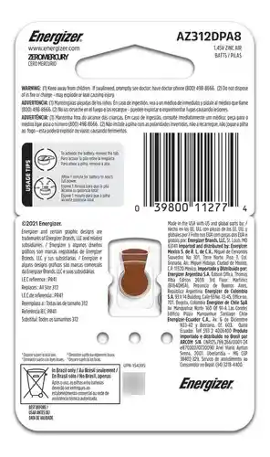 Pila Batería #312 Energizer Audífono