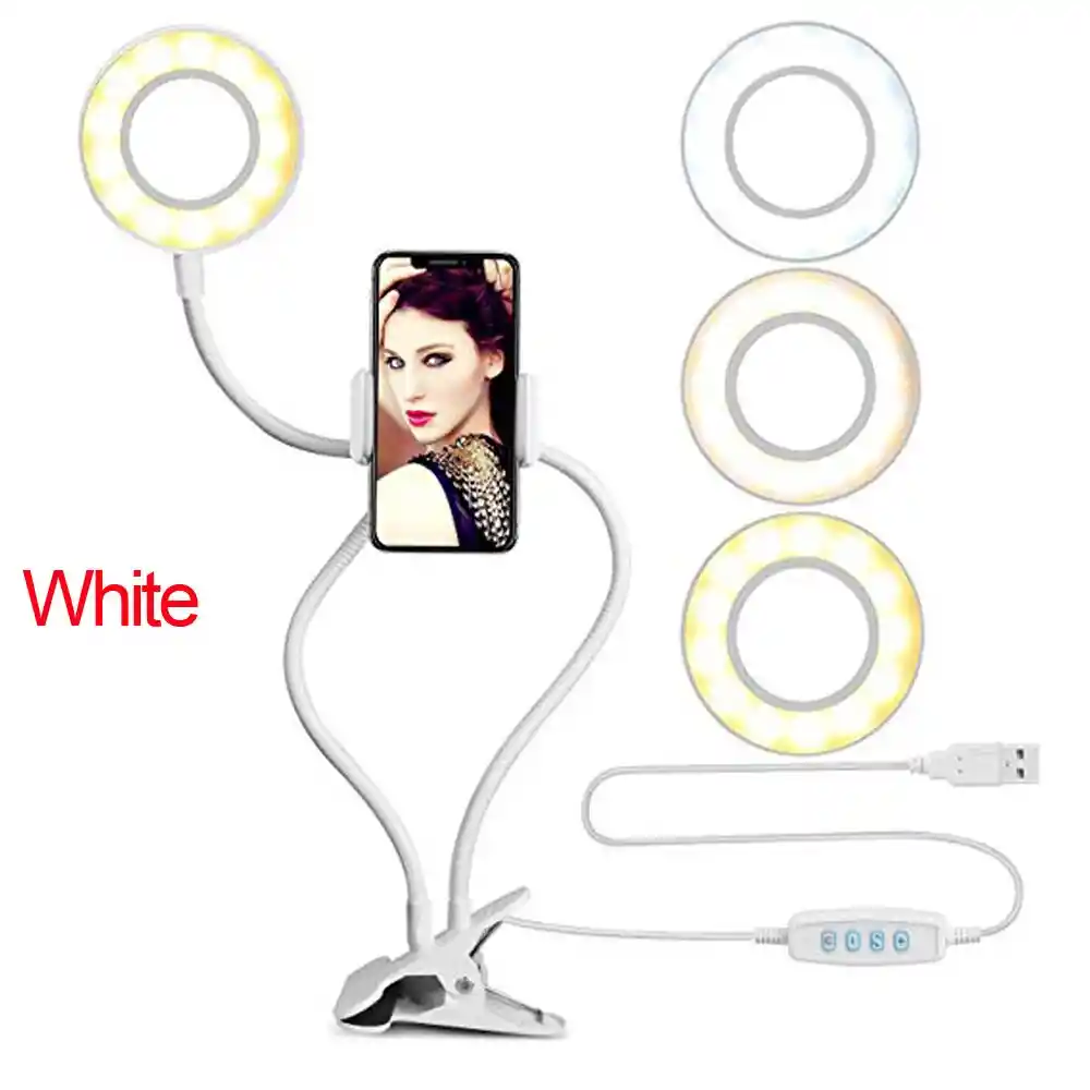 Aro De Luz Con Clip Soporte Flexible 360º Con Luz Led 3 Tonos Blanco