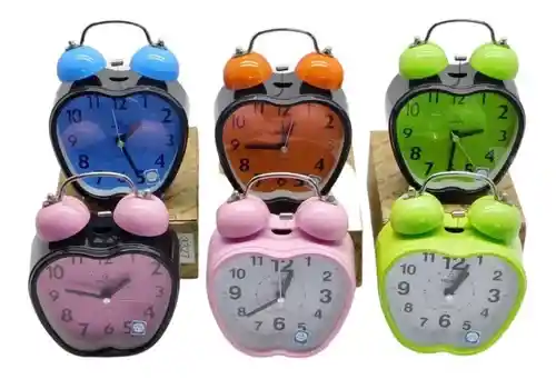 Reloj Despertador Doble Campana Forma De Manzana Luz