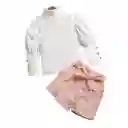 Conjunto Falda/short Rosada Y Blusa Manga Larga 3 Años