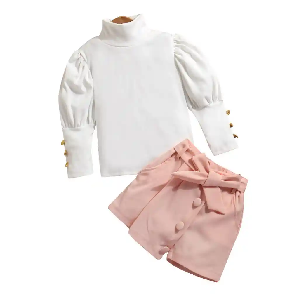 Conjunto Falda/short Rosada Y Blusa Manga Larga 3 Años