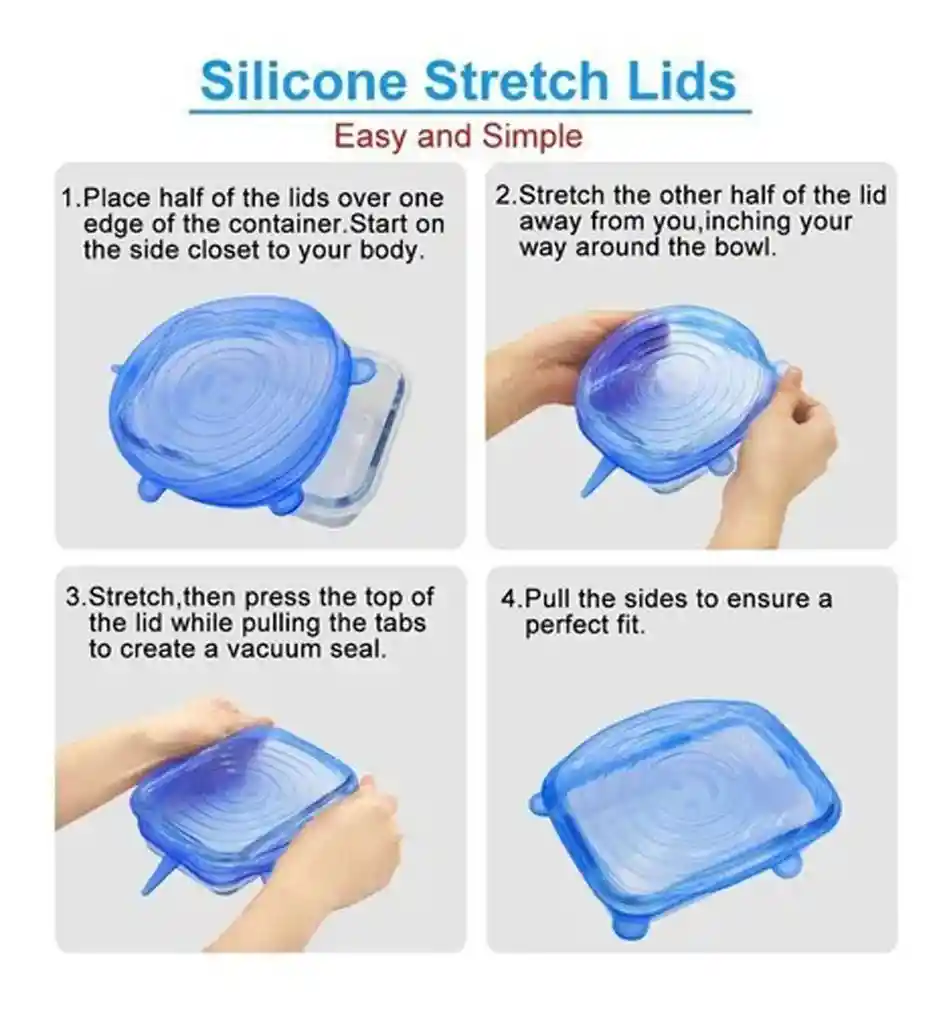 Tapas De Silicona Multiusos Set 6 Pz Alimentos Recipientes