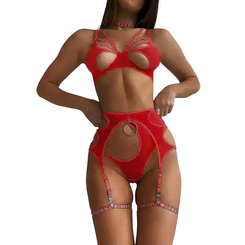 Talla L - Conjunto De Lencería Aura Rojo