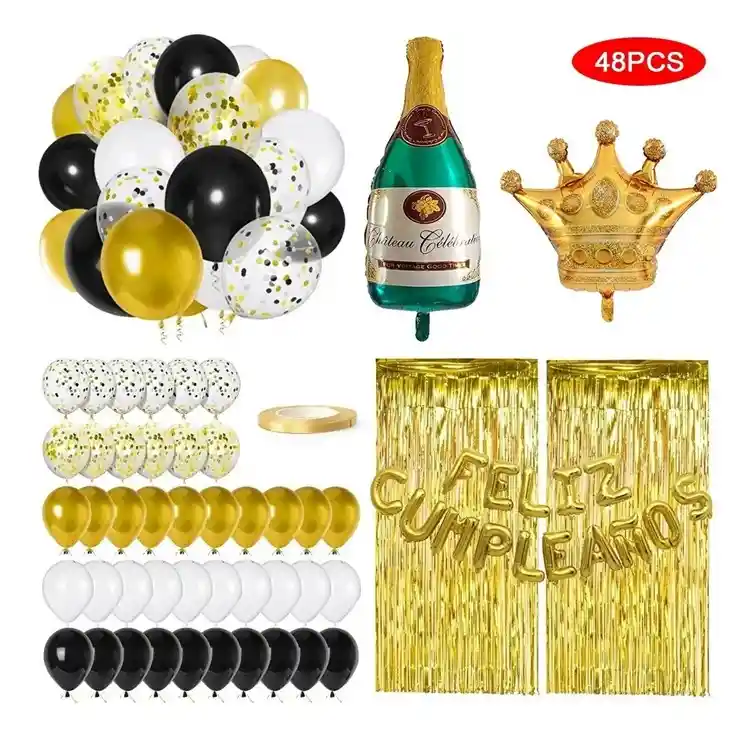 Globos Cumpleaños Decoración Kits De Decoraciones De Fiesta Negro Y Dorado 48 Pcs