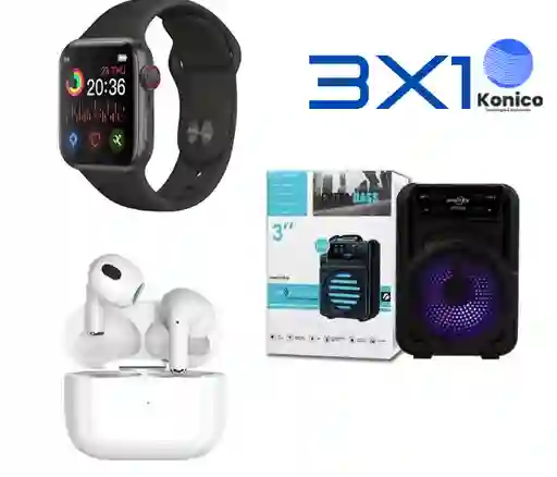 Combo 3x1 Reloj Inteligente + Audifonos Bluetooth + Parlante