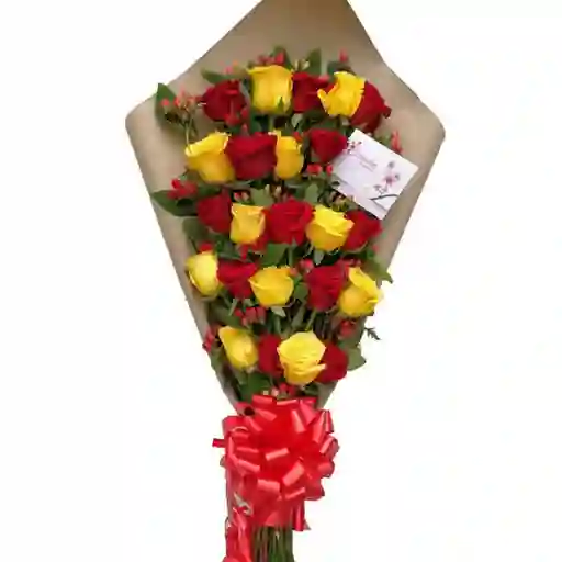 24 Rosas En Rojo Y Amarillo En Bouquet