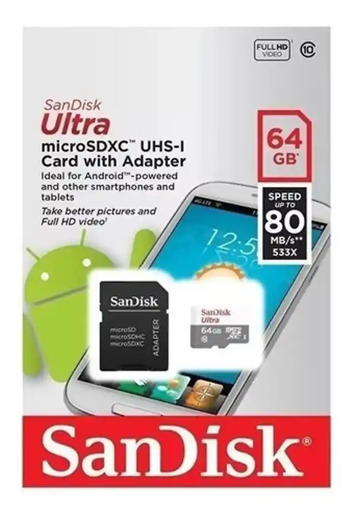 Tarjeta De Memoria Sandisk Sdsqunr-064g-gn3ma Ultra Con Adaptador Sd 64gb