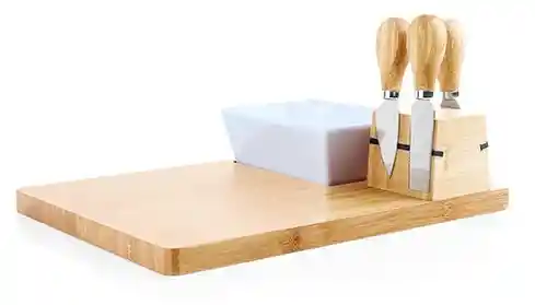 Tabla Para Quesos Bambú Con Palas Y Salcera. Para Anchetas