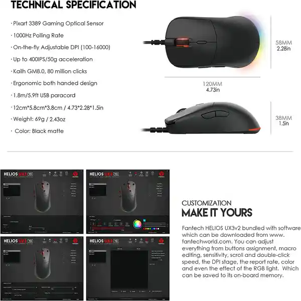 Mouse Gamer Dpi Ajustable 7 Botones Fantech Ux3 V2