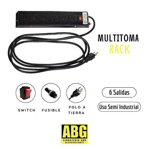 Multitoma Electrica Metalica Con Polo A Tierra De 6 Salidas