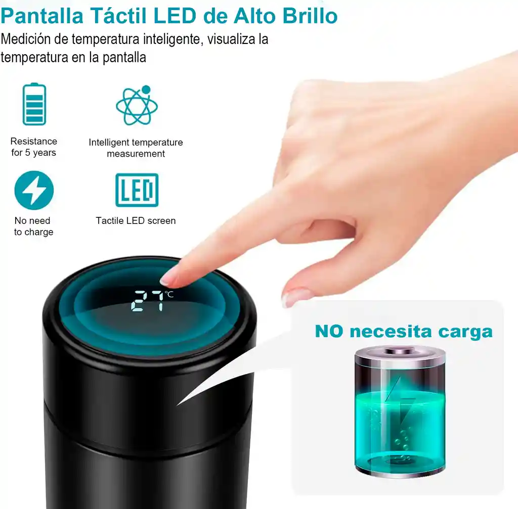 Termo Botella Bebidas Térmico Inteligente Medidor Temperatura Digital