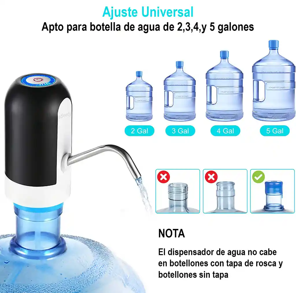 Dispensador De Agua Eléctrico Recargable Usb Bomba Universal