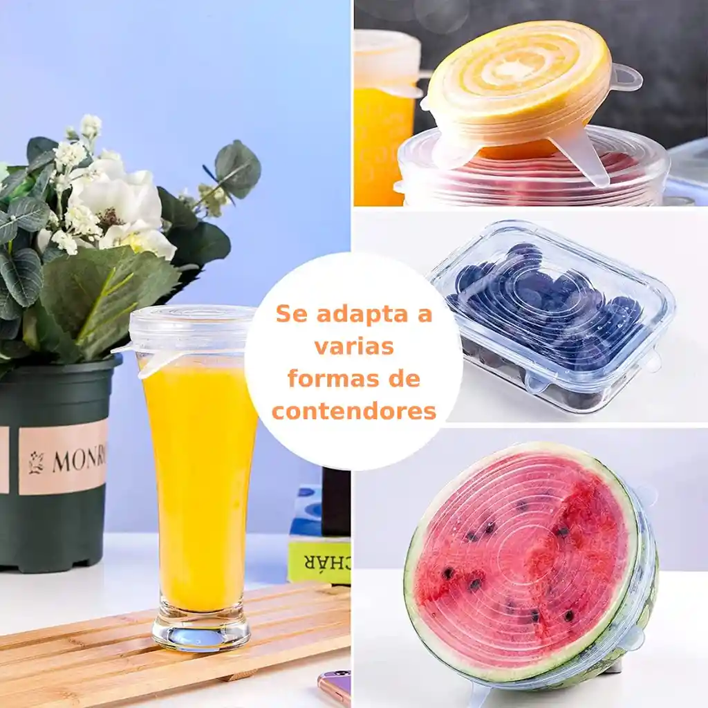 Setx6 Tapas De Silicona Reutilizables Elásticas Cuadradas Alimentos