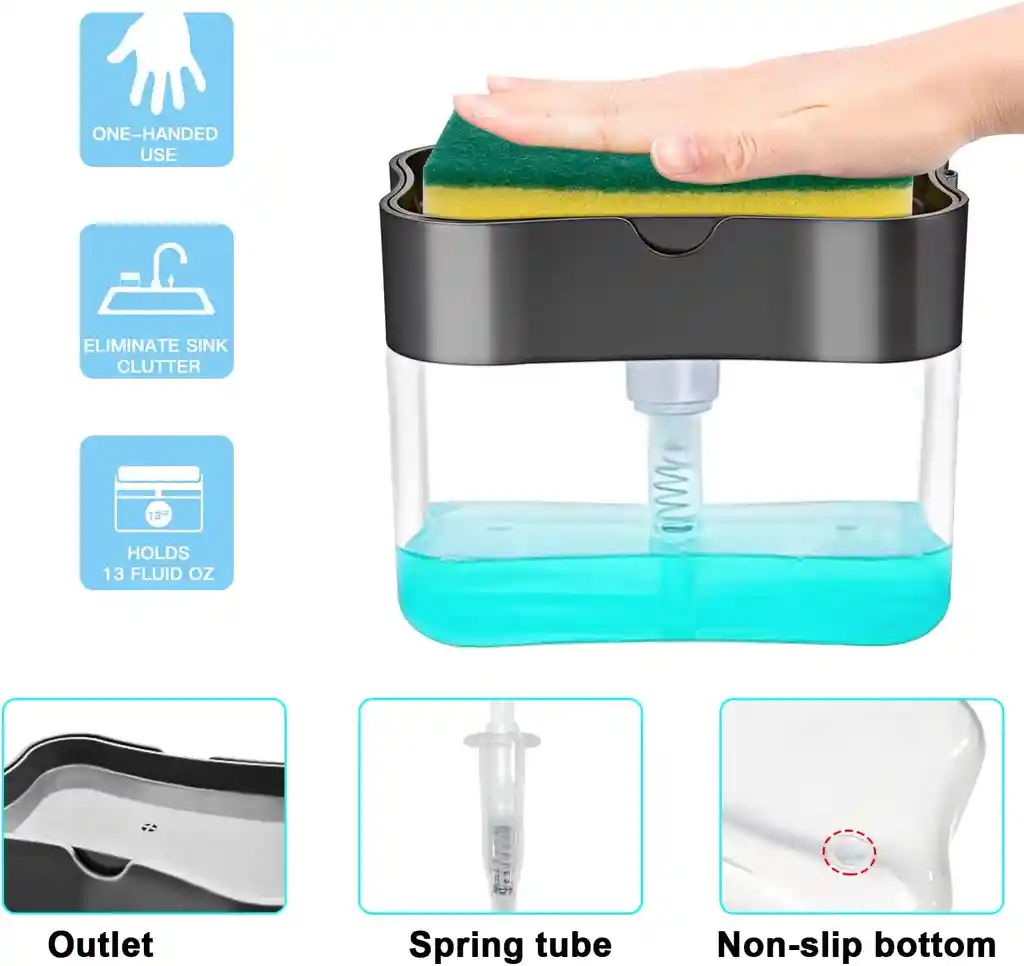 Dispensador De Jabón Líquido Lavaplatos Con Esponja Cocina