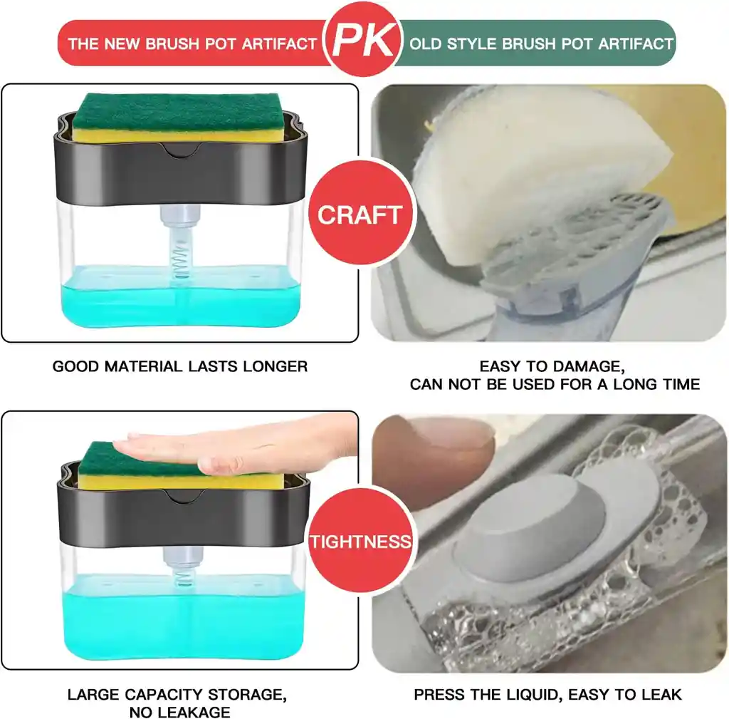 Dispensador De Jabón Líquido Lavaplatos Con Esponja Cocina