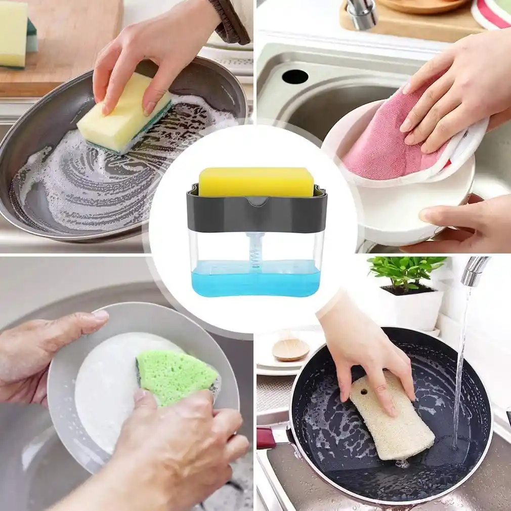 Dispensador De Jabón Líquido Lavaplatos Con Esponja Cocina