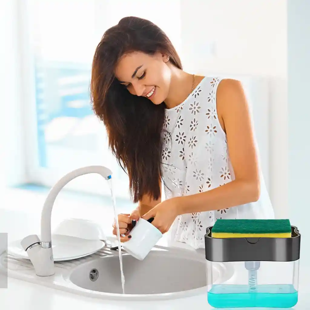 Dispensador De Jabón Líquido Lavaplatos Con Esponja Cocina