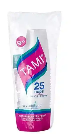 Vaso Plástico 9 Oz Blanco Tami Paq X25 Desechable