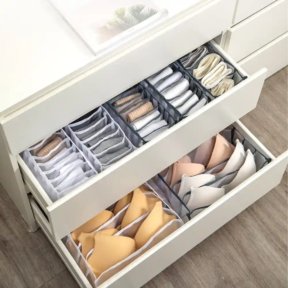 Set De 3 Organizadores De Ropa Interior Y Medias | Divisor De Cajones Ahorrador De Espacio Beige