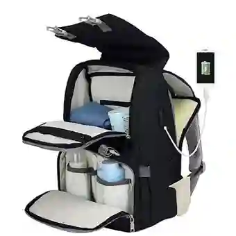 Bolso Pañalera Para Bebé Tipo Morral Cambiador Y Usb Rw-1 Negro