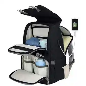 Bolso Pañalera Para Bebé Tipo Morral Cambiador Y Usb Rw-1 Negro