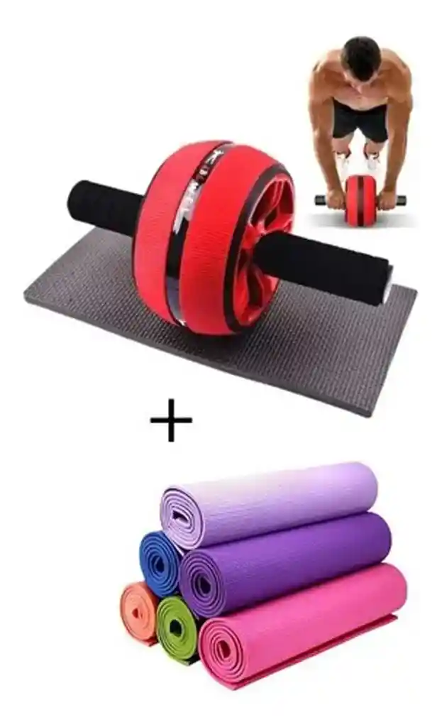 Tapete Yoga Mat + Rueda Abdominal Gym Tonifica