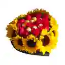 Girasoles Y Rosas Con Chocolates En Base Corazon Negro