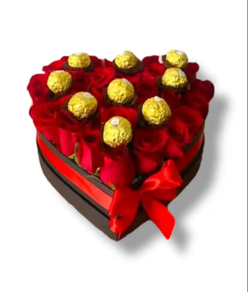 Corazón Negro 24 Rosas Rojas 9 Chocolates