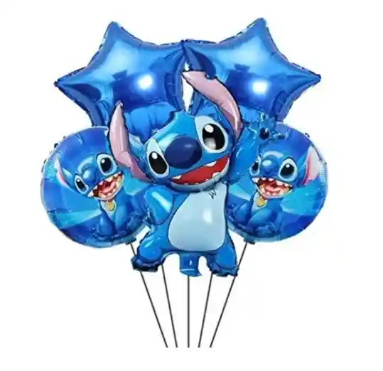 Globo Stitch Metalizado Bouquet De Globos Paquete X 5 Unidad