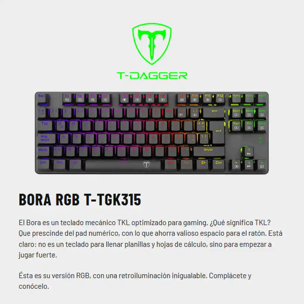 Teclado Gamer Mecánico Tkl T-dagger T-tgk315 Bora Rgb
