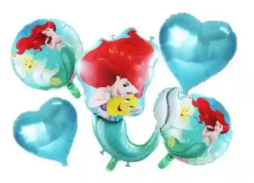 Bouquet De 5 Globos Metalizados Sirenita Ariel