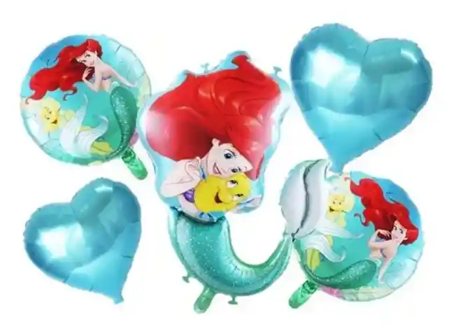 Bouquet De 5 Globos Metalizados Sirenita Ariel