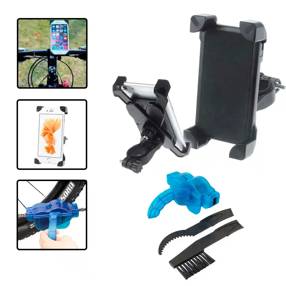 Kit Para Bicicleta Soporte Para Celular + Limpiador De Cadenas