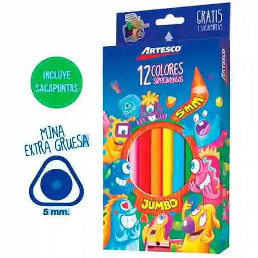 Color Artesco X12 Largo Kids Jumbo 5mm Mina Gruesa Triangulares