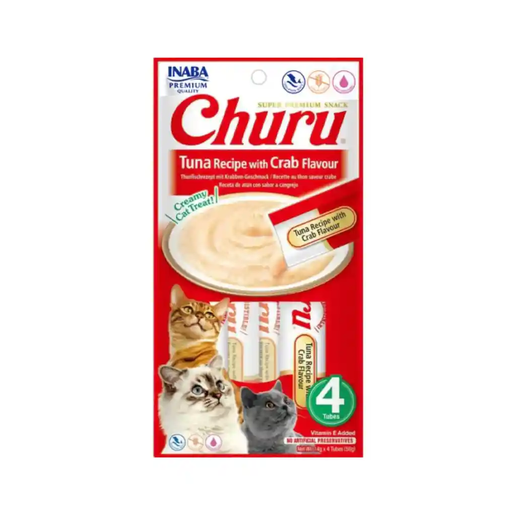 inaba cat snack churu 4 piezas atun y cangrejo 56 gr