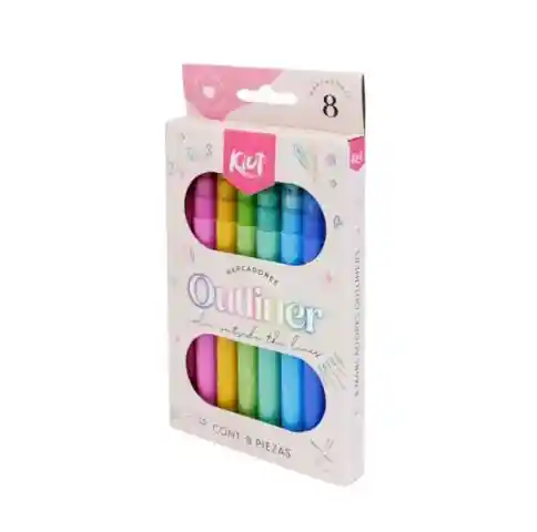 Marcadores Outliner Escarchados Marca Kiut Brillantes Caja X8 Unds