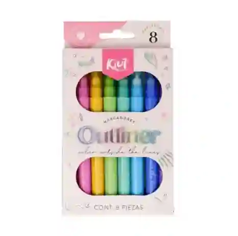 Marcadores Outliner Escarchados Marca Kiut Brillantes Caja X8 Unds