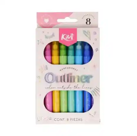 Marcadores Outliner Escarchados Marca Kiut Brillantes Caja X8 Unds