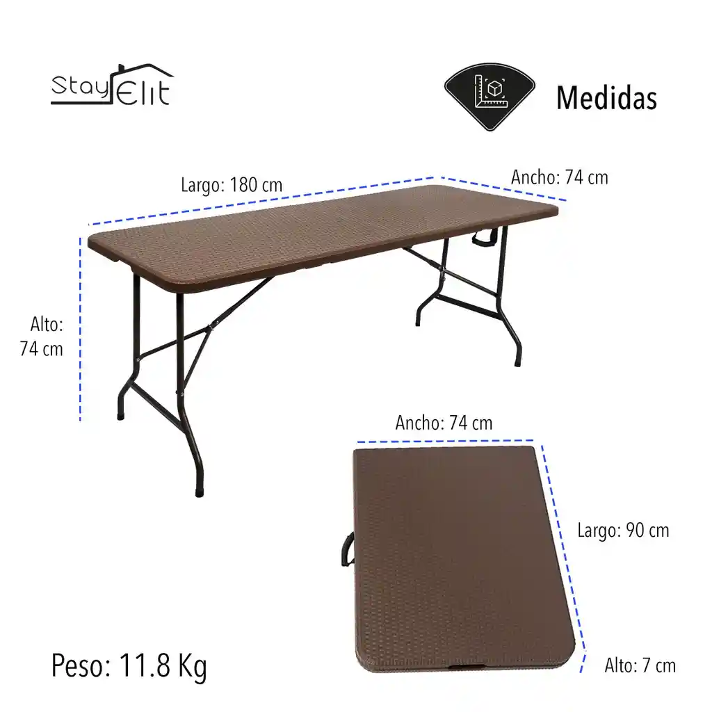 Mesa Plegable Portafolio Tipo Mimbre Rattan 1.80 M Resistente