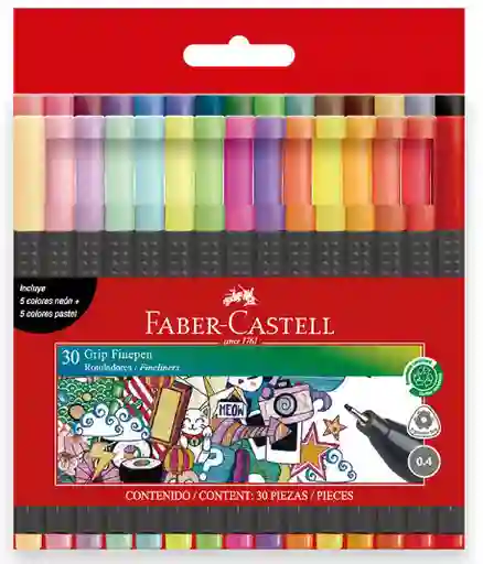 Plumones Micropunta Rotuladores Grip Finepen X30 Piezas 0.4 Faber - Castell