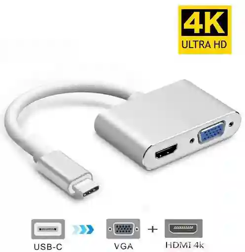 Convertidor De Tipo C A Hdmi + Vga Para Portátiles