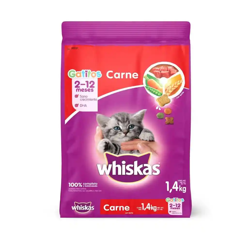 Whiskas Comida Para Gatitobulto Carne 1.4kg + Comida Humeda Mx